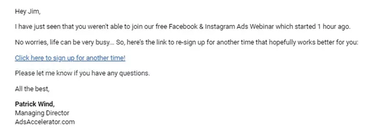 E-Mail nach dem Webinar von AdsAccelerator