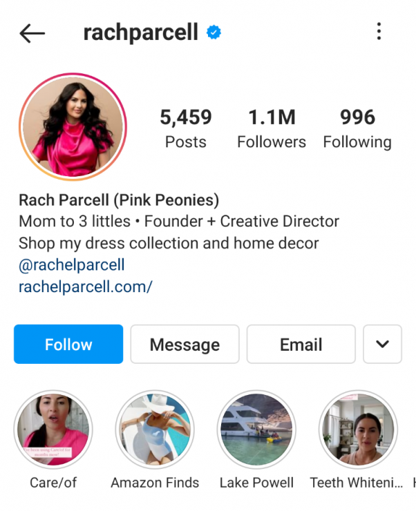 Rach Parcell Instagram 스토리 하이라이트 예시