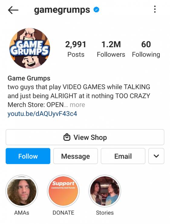 Game Grumps Instagram 스토리 하이라이트 예시
