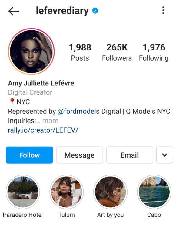 Amy Julliette Lefevre Instagram 스토리 하이라이트 예시