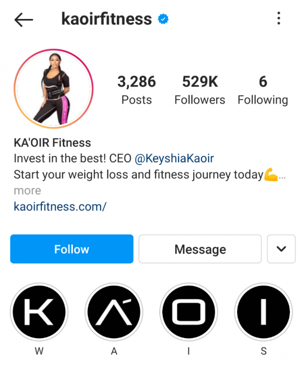 KA'OIR 휘트니스 인스타그램 스토리 하이라이트 예시
