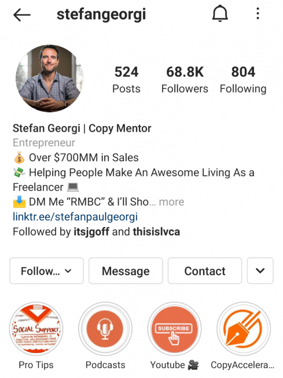 Stefan Georgi Instagram 스토리 하이라이트 예시