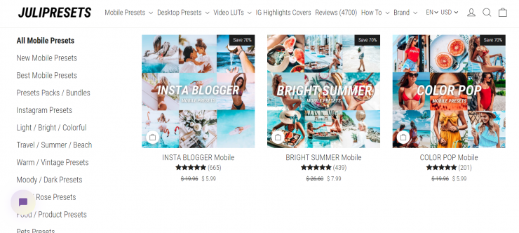JuliPresets 스토어