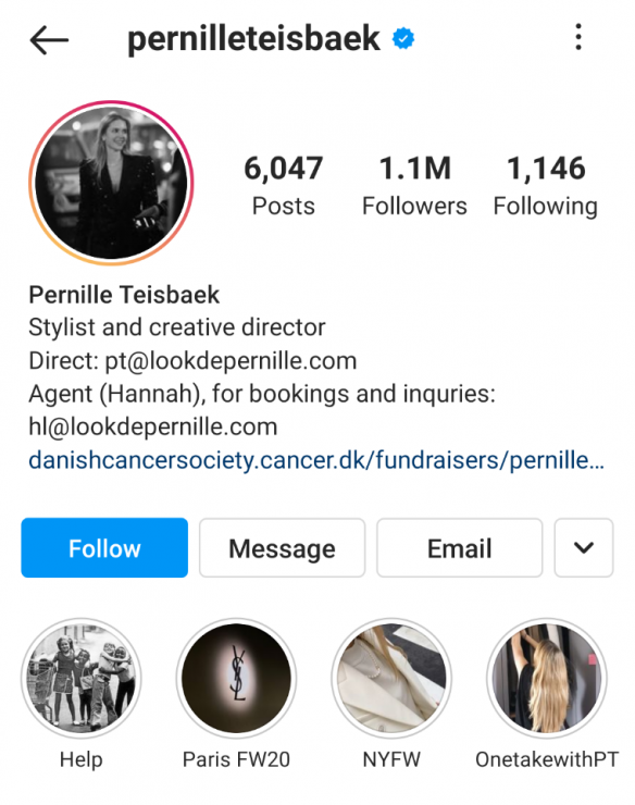 Pernille Teisbaek 인스타그램 스토리 하이라이트 예시