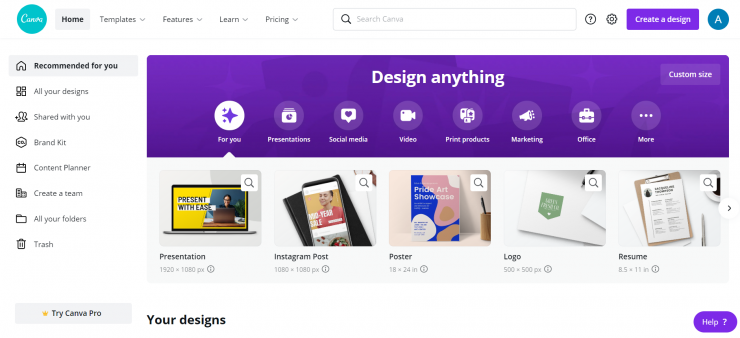 Canva 홈페이지