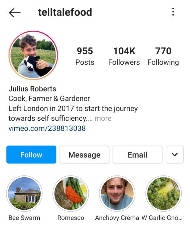 Julius Roberts Instagram 스토리 하이라이트 예시