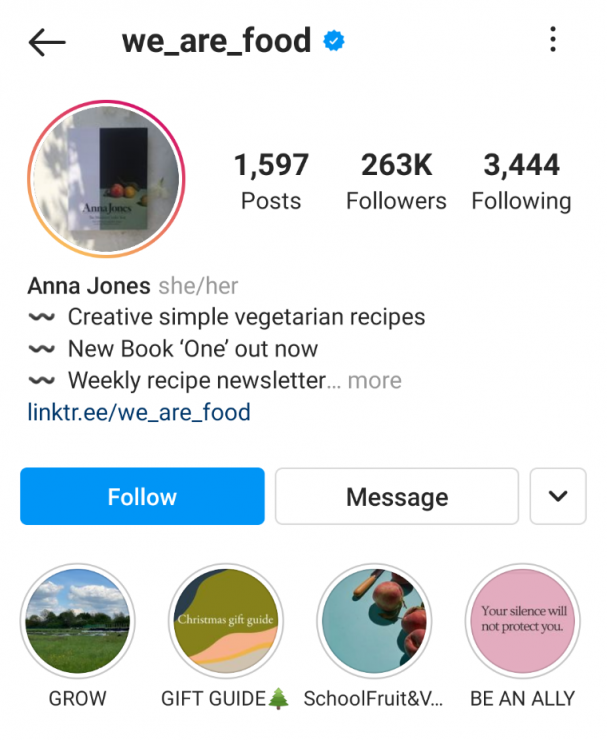 Anna Jones Instagram 스토리 하이라이트 예시