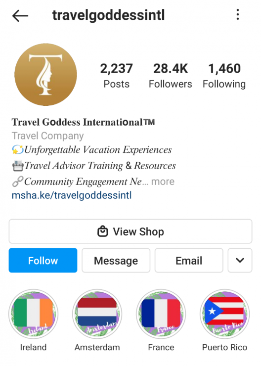 Travel Goddess Intl Instagram 스토리 하이라이트 예시