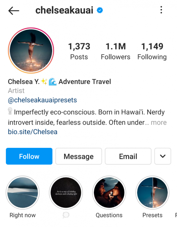 Chelsea Kauai Instagram 스토리 하이라이트 예시