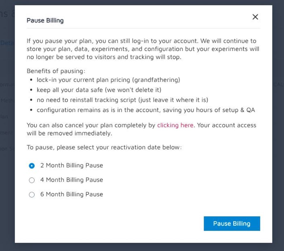 La fidelizzazione dei clienti di Convert Experiences sospende la fatturazione