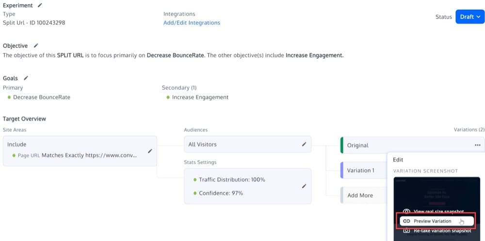 вариант предварительного просмотра Convert Experiences