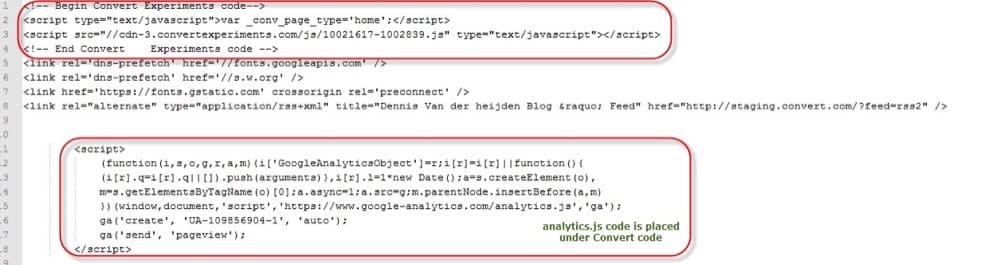 Размещение кода Convert Experiences