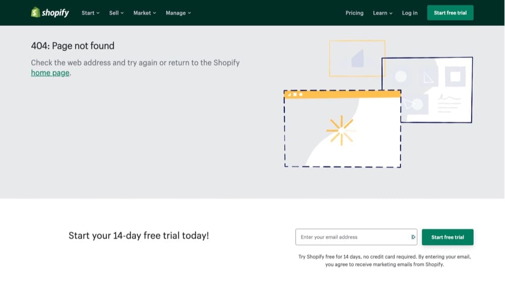 หน้า 404 ของ Shopify