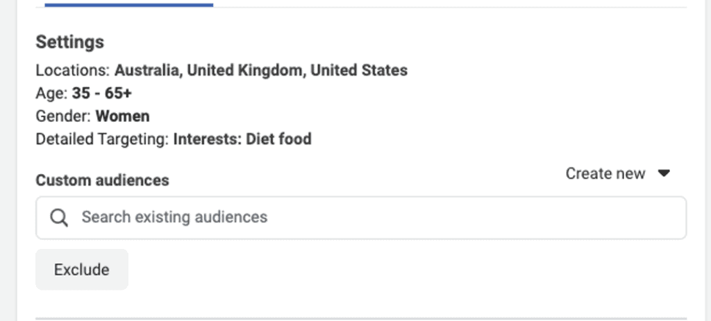 Пример таргетинга на аудиторию в Facebook Ads