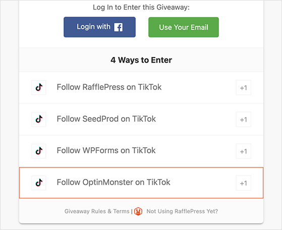 在tiktok上关注多个用户-RafflePress follow on tiktok action