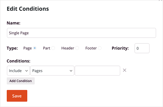 условия части шаблона - RafflePress Theme part condition settings