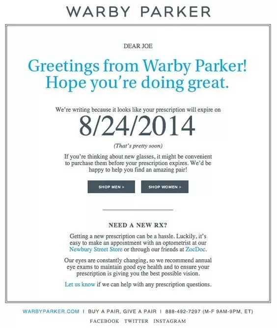 يقود Warby Parker البريد الإلكتروني التنشئة