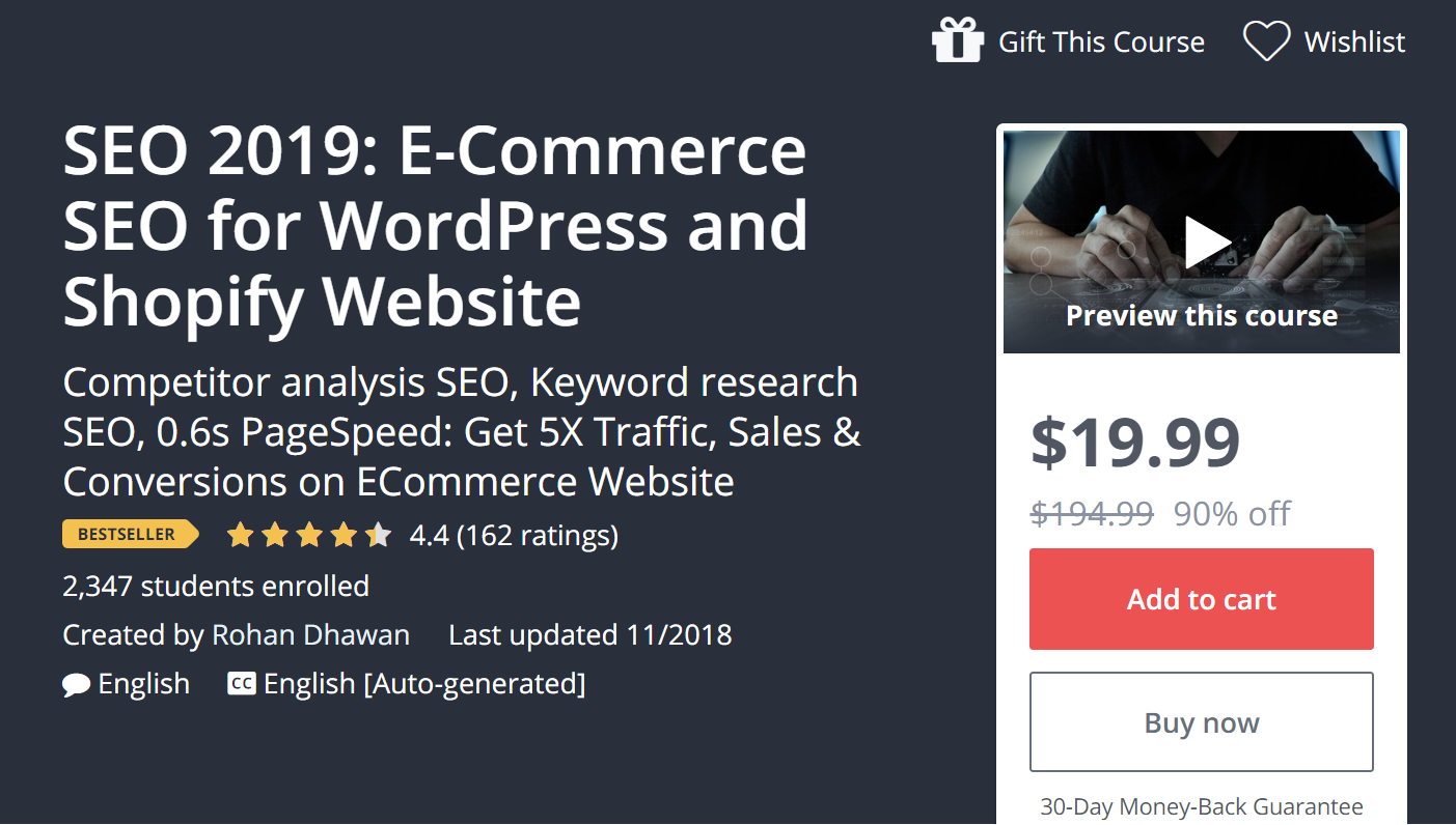 Udemy: SEO 2020: SEO de comercio electrónico para el sitio web de WordPress y Shopify