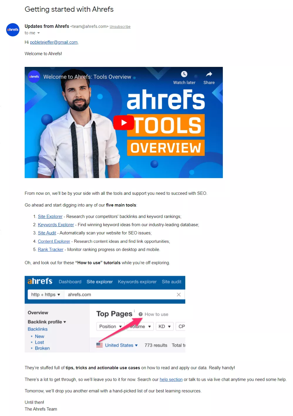 الشروع في العمل مع البريد الإلكتروني Ahrefs