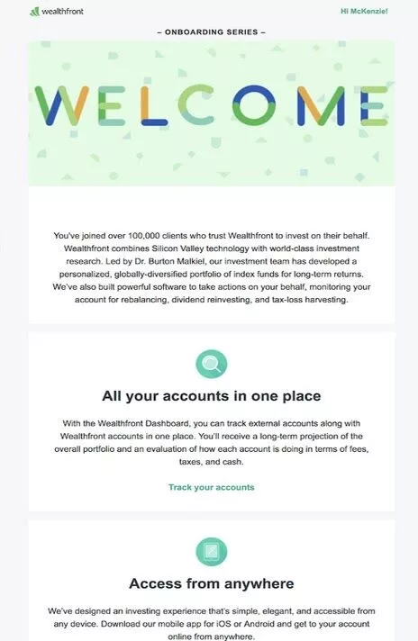 Exemplo de e-mail de boas-vindas B2C