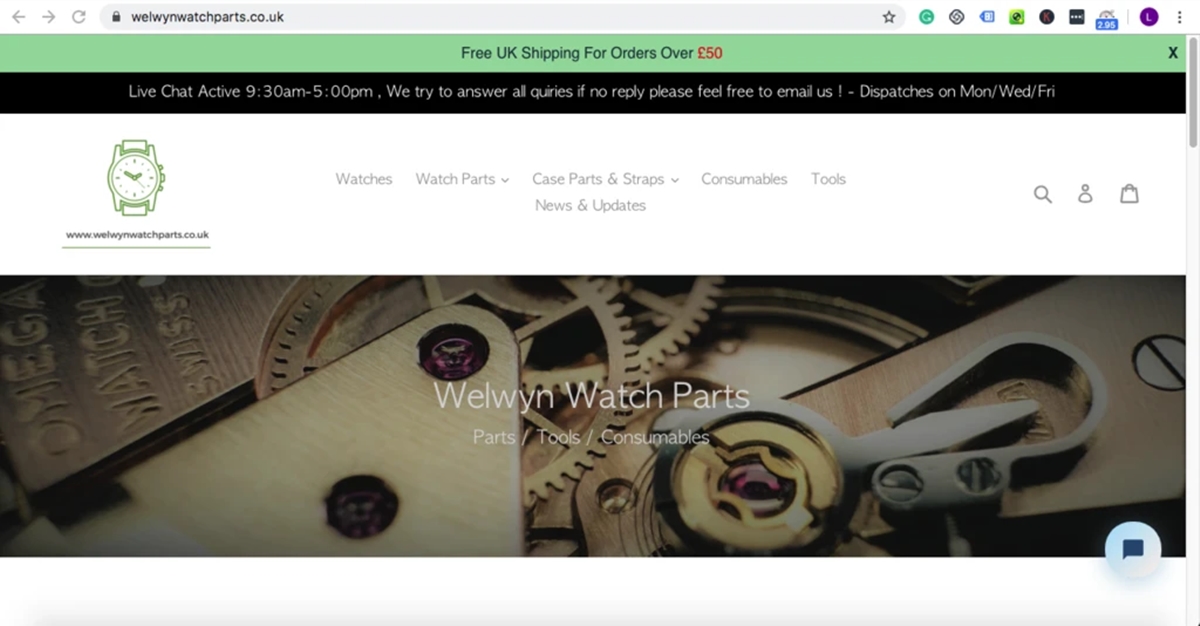 отображать Welwyn Watch Parts на дебютных темах Shopify