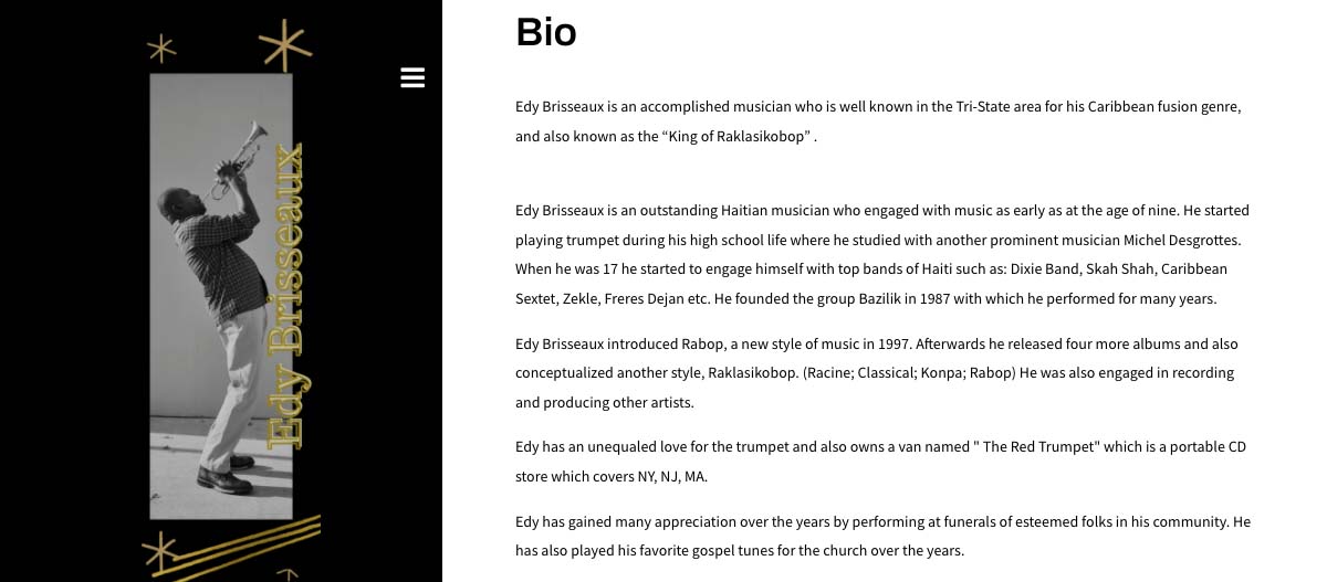 Blog Bandzoogle - Inspiração para o design do site - Músicos de jazz - Bio