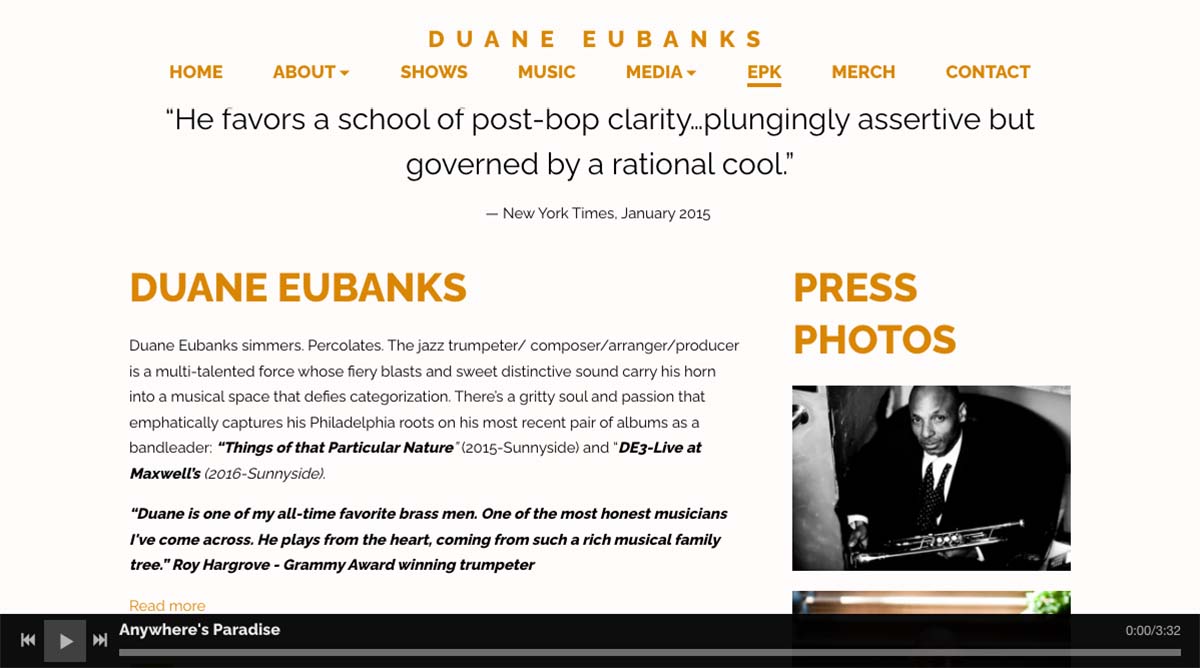 Blog Bandzoogle - Inspiração para design de sites - Músicos de jazz - página EPK