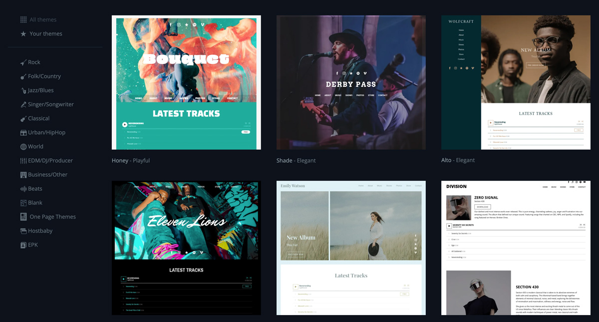 Scegli un modello di sito Web musicale