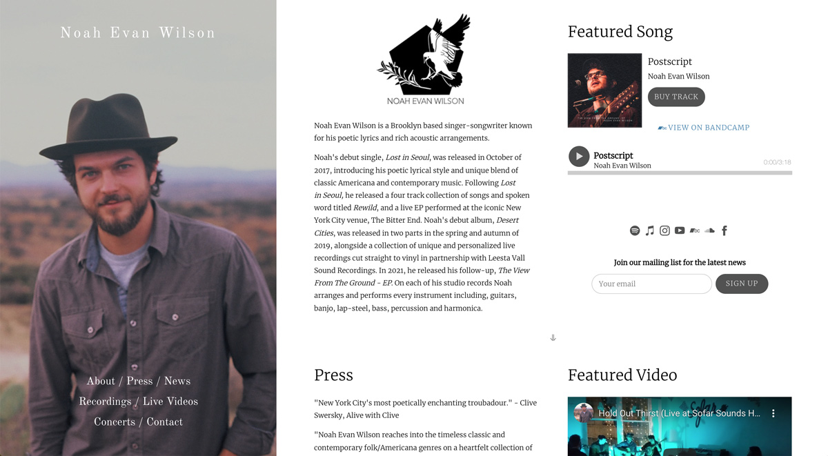 Come creare un sito web musicale: Homepage