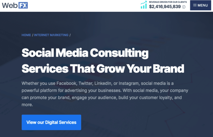 WebFX pentru servicii de consultanță în rețelele sociale