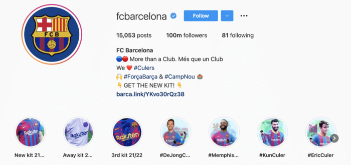Profil de instagram FC Barcelona