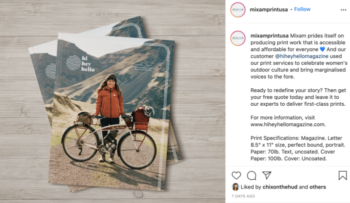 Postarea lui Mixam pe Instagram care evidențiază munca clientului lor