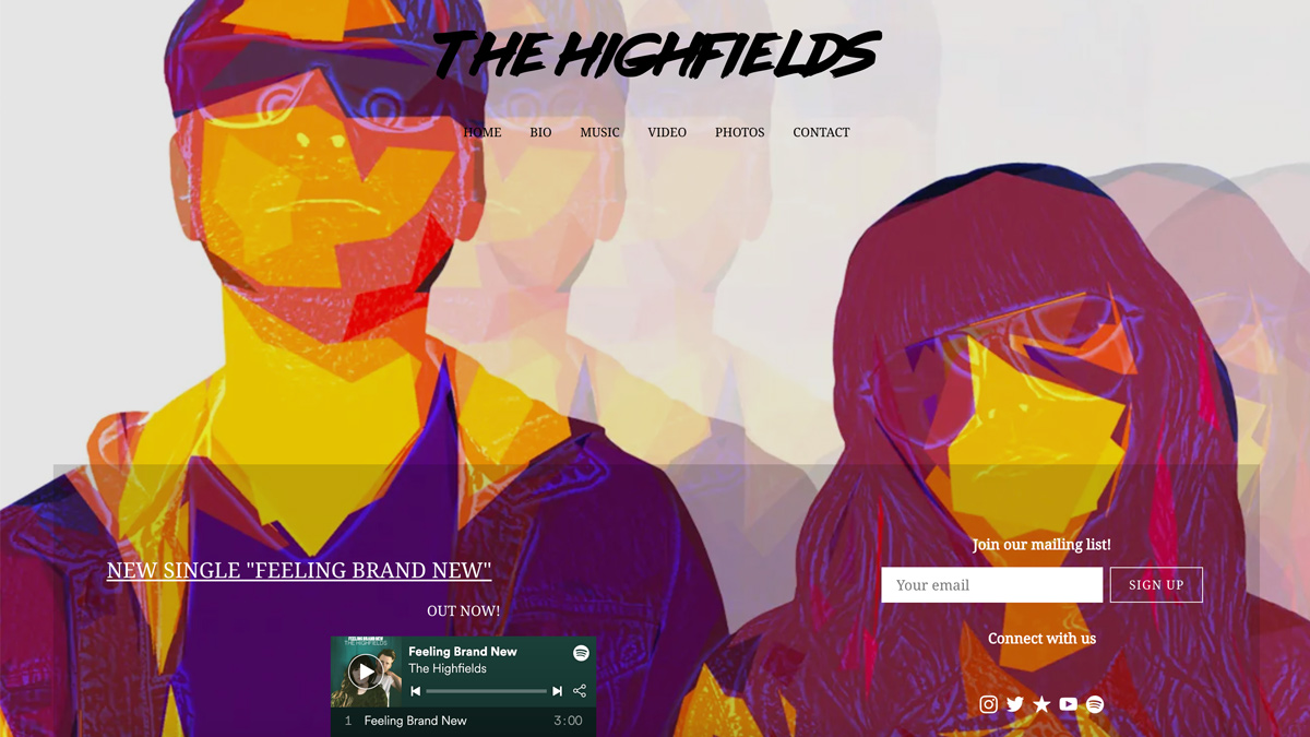 Esempio di modello di sito Web Band: Ombra