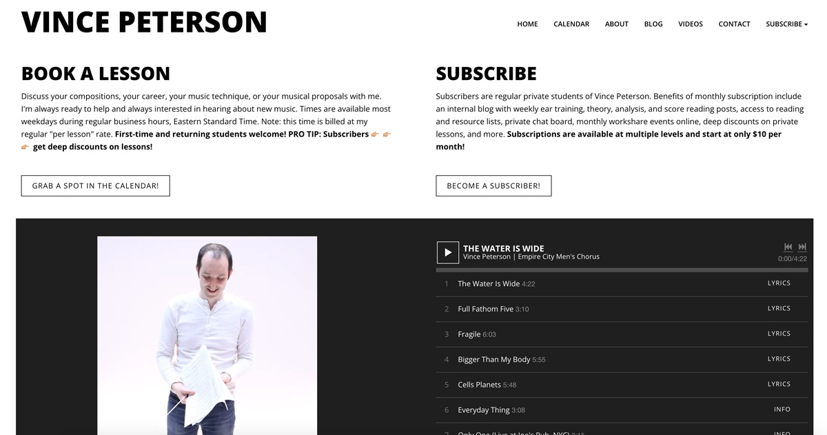 Esempio di modello di sito Web per insegnanti di musica: Signal