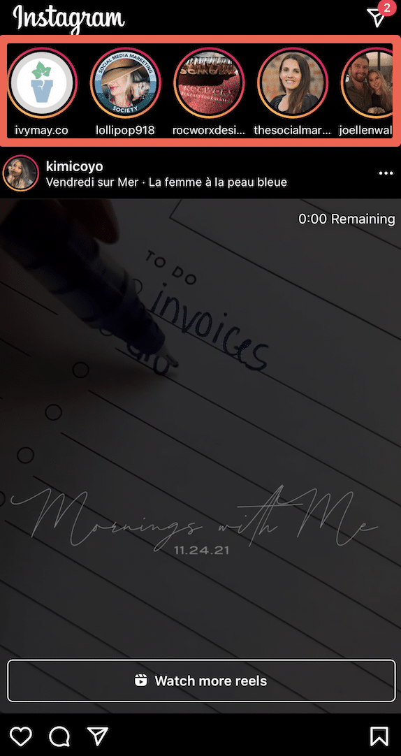 Markieren Sie Symbole für aktive Instagram Stories in Ihrem Feed