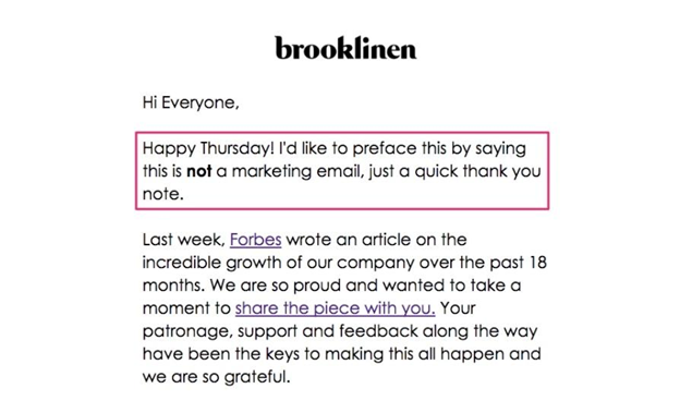 Un'e-mail di ringraziamento da Brooklinen