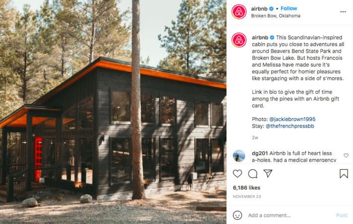 publicación de instagram de airbnb para evocar emociones