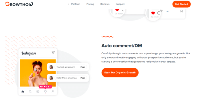 Growthoid comenta automat și funcția dm pe pagina de pornire