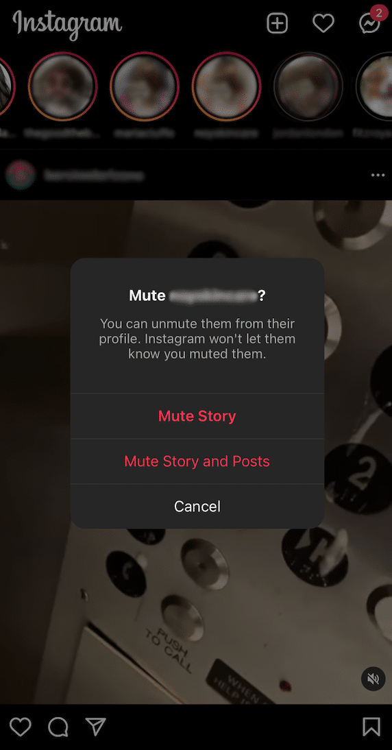 birinin Instagram hikayesini sessize almak için başka bir seçenek: 2. adım