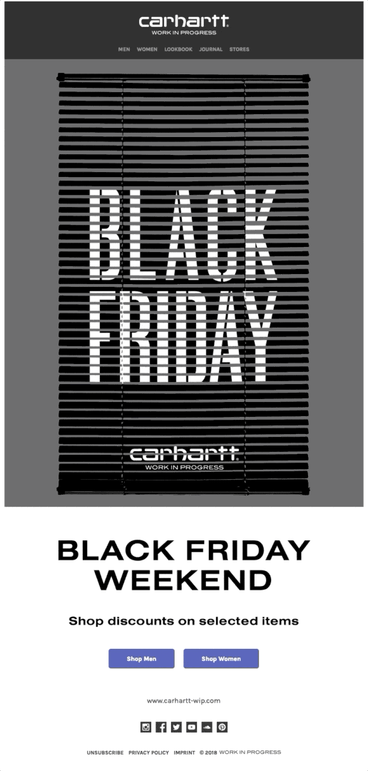 E-mail animado de Black Friday de Carhartt