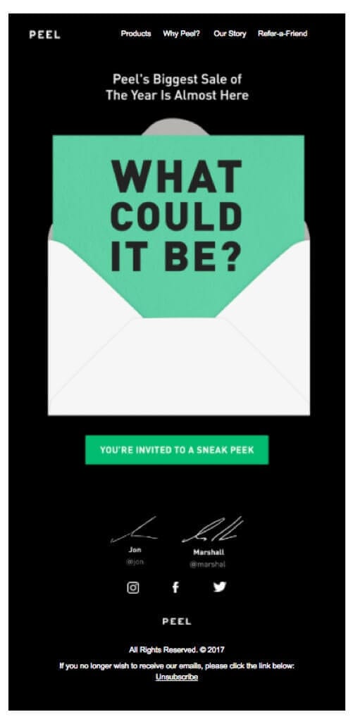 E-mail Sneak Peek da Black Friday da Peel