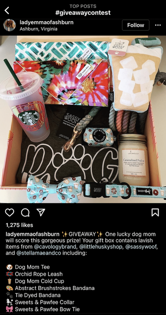 Instagram 上的赠品内容示例