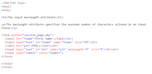 Código HTML de comprimento máximo