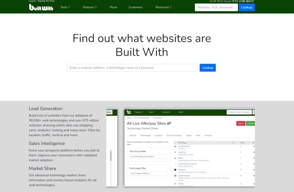 vérifier quels outils les entreprises utilisent avec BuiltWith