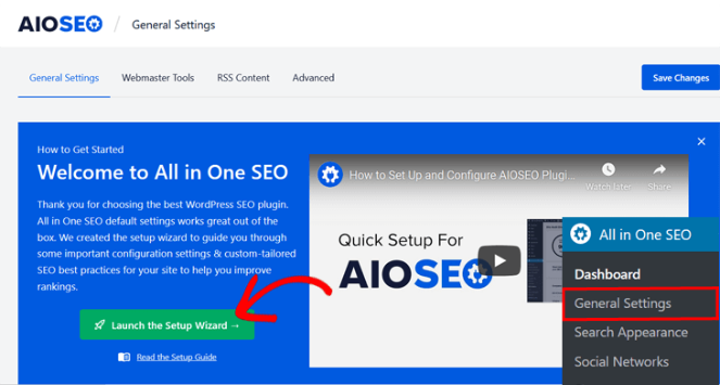 aioseo-dashboard-allgemeine-einstellungen - RafflePress All in One SEO launch setup wizard