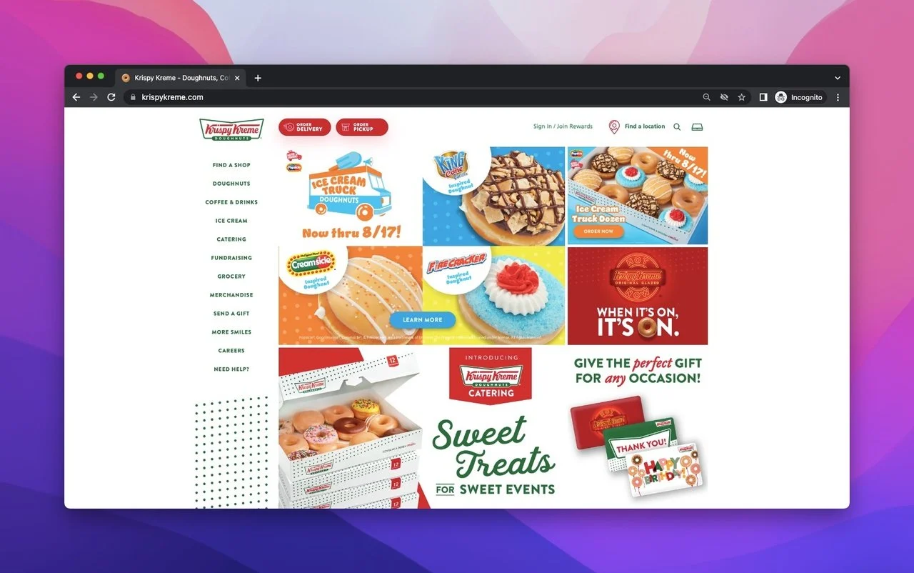 krispy kreme presell page showing doughnuts and the campaigns