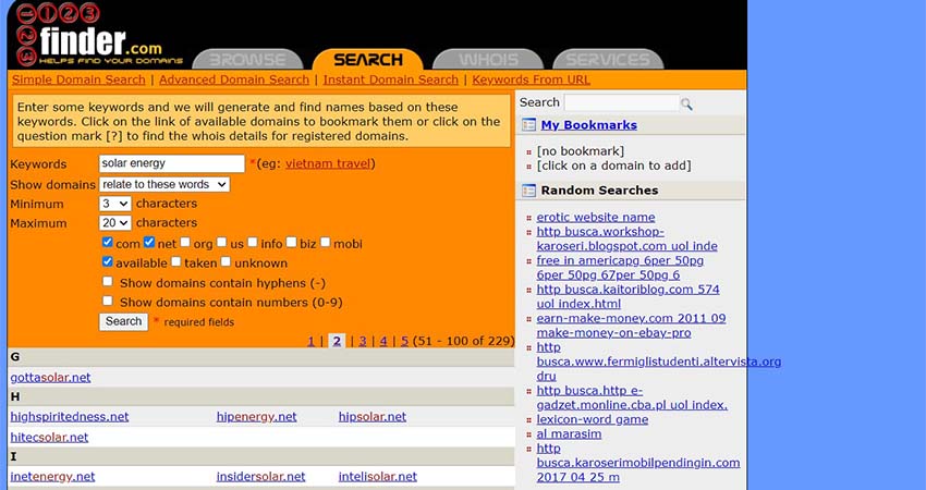 homepage del generatore di nomi del blog