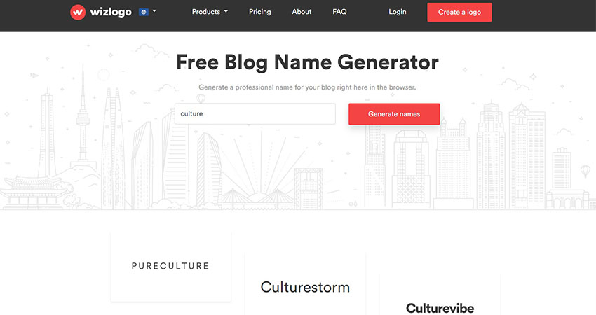 homepage del generatore di nomi del blog