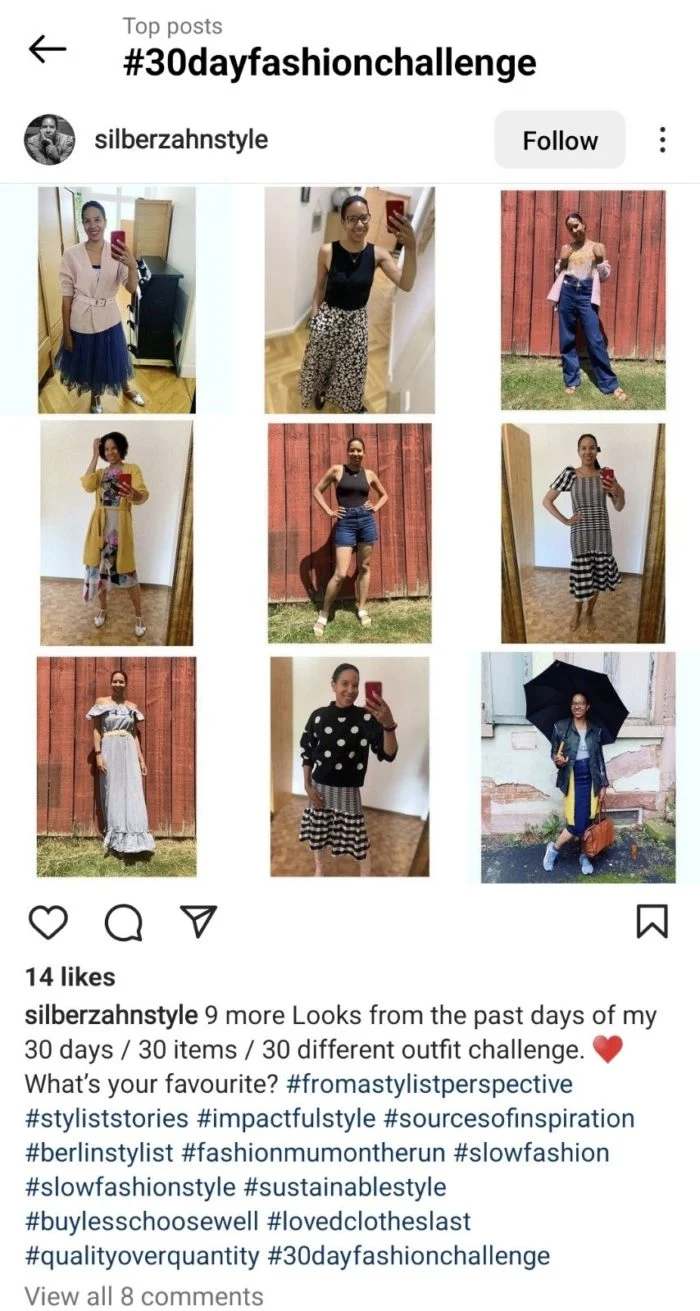 Instagramのスクリーンショット30日間のファッションチャレンジ