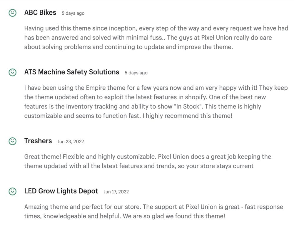 畅销款式 Shopify 产品页面模板 Empire 评论